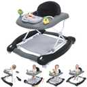 Foldable Baby 5-in-1 Activity Walker - Rocker, Activity Center, Bouncer, Seat Walker, Push Walker - Adjustable Speed Rear Wheels and Height Toys Ages 6-18 Months (Black)