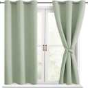 Hiasan Short Blackout Curtains for Bedroom - Thermal Insulated & Light Blocking Window Curtains for Living Room/Kids Room, 2 Drape Panels Sewn with Tiebacks, Seafoam Green, 42 x 45 Inch