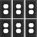 6-Pack Duplex Outlet Cover Plate, Decorative Matte Black Switch Plates and Outlet Covers, Natural Bamboo Fiber Wall Plates for Electrical Outlets, 1 Gang Receptacle Cover, Corrosion Resistant