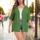 Lastshe Womens Plus Size Cardigan Short Sleeve Lightweight Loose Cover Ups Open Front Sweaters Summer Cardigan (Green, XXXL)