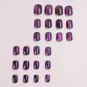 2 x Purple Press on Nails Medium Square Fake Nails Cat Eye Nails Press ons with Design Reusable Artificial Nail Full Cover Stick on Nails for Women Manicure 24Pcs