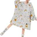 THREE POODLE Wearable Blanket Hoodie with Slipper Socks Set, Oversized Sherpa Blanket Sweatshirt Hoodie for Women Men Kids, One Size Fits All (Cat) (Adult)