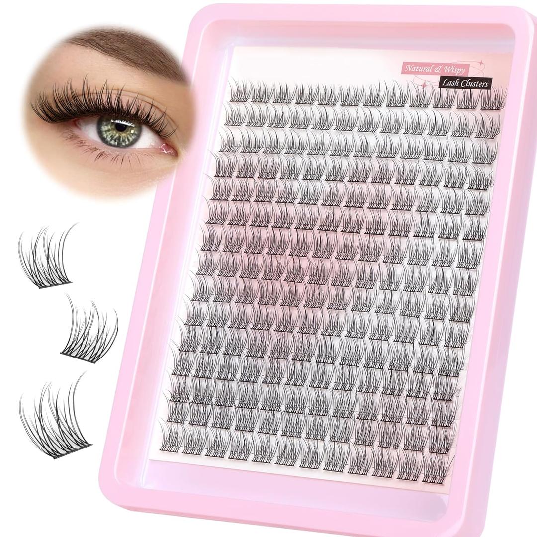 Wispy Lash Clusters Natural Cluster Lashes 180Pcs 9-12MM Individual Eyelash Extensions Short Wispy C Curvature Eyelash Clusters Lashes Super Thin Band by PHKERATA, 9-12MM