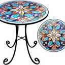 Mosaic Side Table Outdoor, 18 Inch Metal Accent Table, Indoor Small Round End Tables, Plant Stand Tables for Patio Yard Balcony Garden Bedside