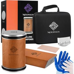 Multi Angle Rolling Knife Sharpener Tool w/Diamond & Ceramic Discs #1000/#3000, Knife Sharpening Kit having Finger Guard, Gloves & Travel Bag