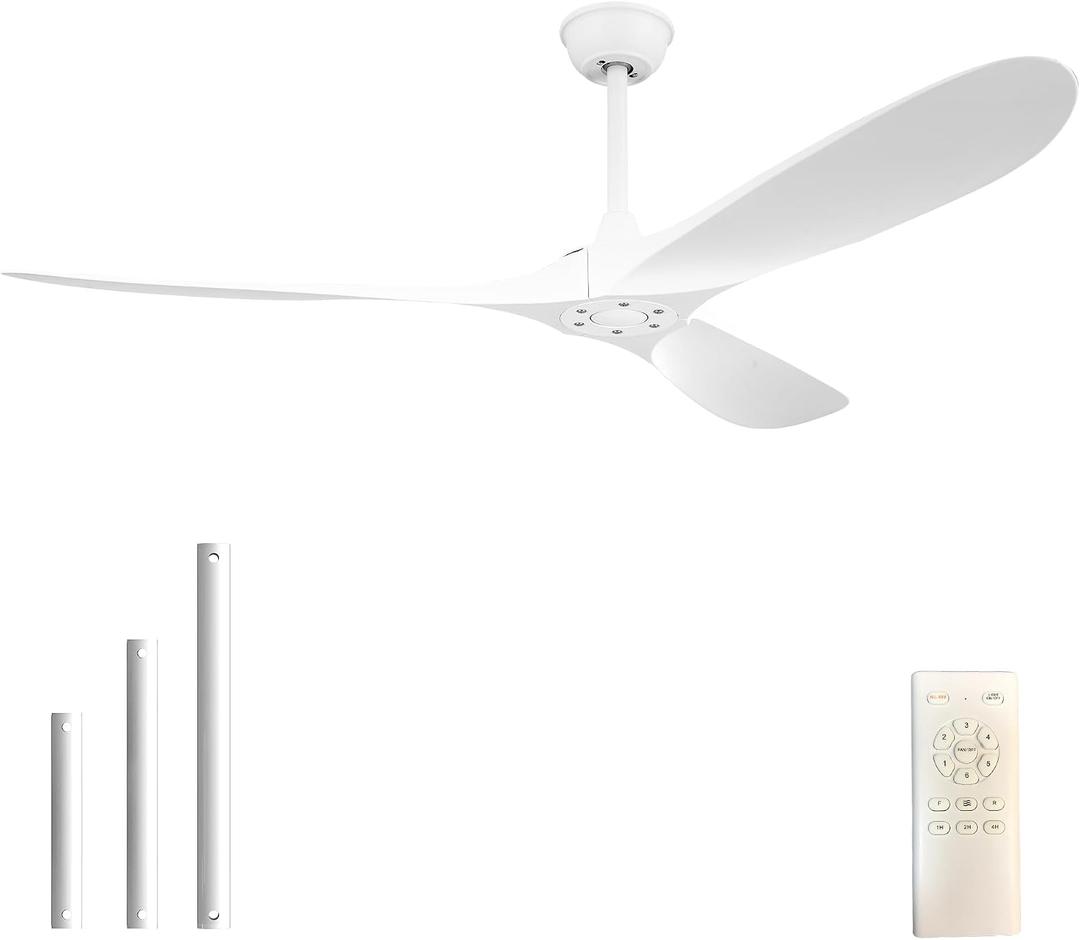 60 Inch Indoor/Outdoor Ceiling Fan with Remote Control,Modern White Ceiling Fan with Reversible Quiet DC Motor,3 ABS Blades for Living Room,Bedroom,Patios,Farmhouse