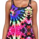 Women's Flowy Tankini Tops Only - Modest Bathing Suit Loose Fit Plus Size Swimsuit Swim Tops for Women 2025 (No Bottom) (Rainbow), Size 20W