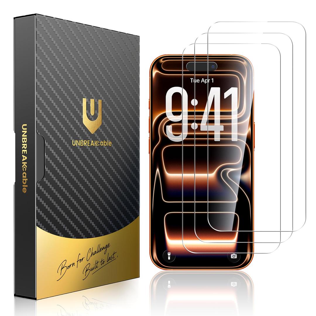 UNBREAKcable for iPhone 17 Pro Max Screen Protector [Quick-Installation Box] 3-Pack 9H+ Hardness Shatterproof Tempered Glass [99.99% HD Clear] [Case Friendly] [Bubble Free] for iPhone 17 Pro Max 6.9"