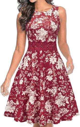 OWIN Women's Vintage Floral Lace Flared A-Line Swing Casual Party Cocktail Dresses Sleeveless Size 2XL