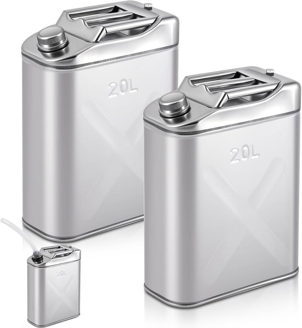 Blulu 2 Pcs 5 Gallon Stainless Cooking Oil Storage Can Commercial 304 Food Safety Fryer Oil Storage Container Distributor with Guide Pipe and Lid for Kitchens Restaurants Food Trucks