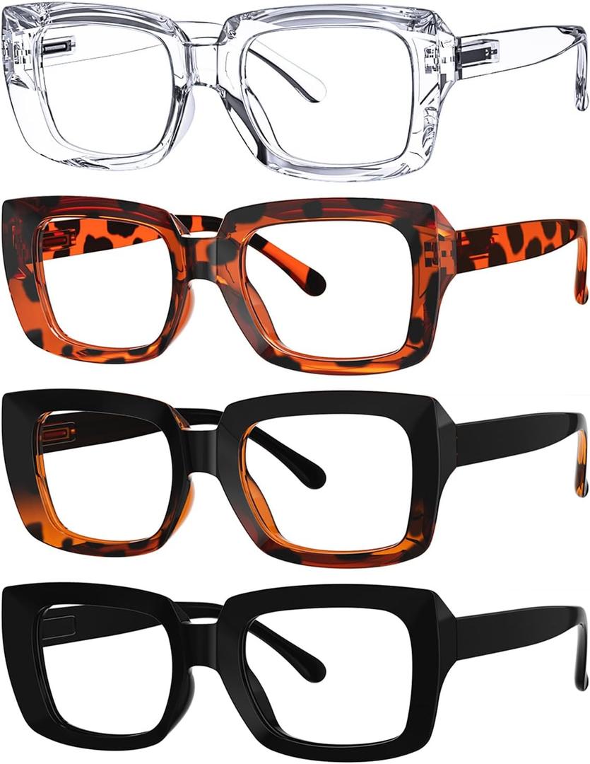 Eyekepper 4 Pack Ladies Reading Glasses - Stylish Oversized Square Readers for Women +3.00 (4 Pairs Mix)