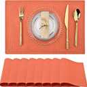 SLKQG Thanksgiving Linen Placemats Set of 8 - Heat Resistant & Machine Washable Table Mats for Holiday Dining, Double-Layered Fabric for Family Gatherings - Indoor Outdoor Use (8, Orange)