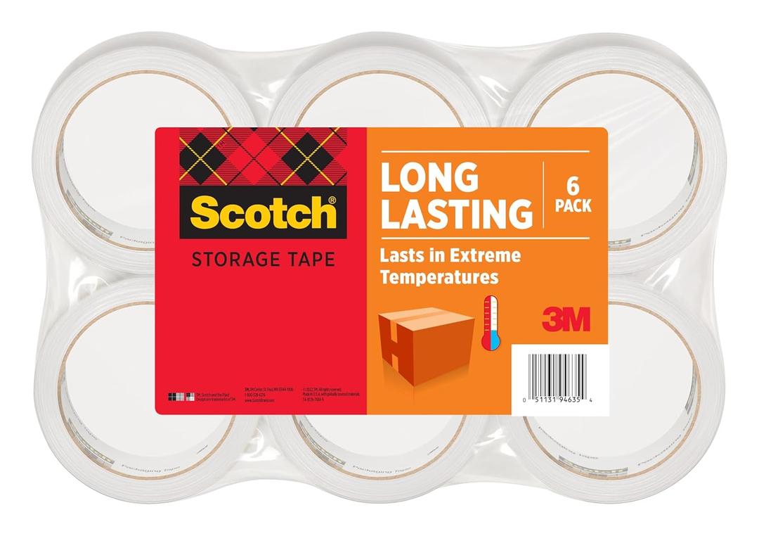 Scotch Long Lasting Storage Packing Tape Rolls, Clear, Storage Tape Withstands Extreme Temperatures, 1.88 in x 54.6 yd, 6 Refill Rolls