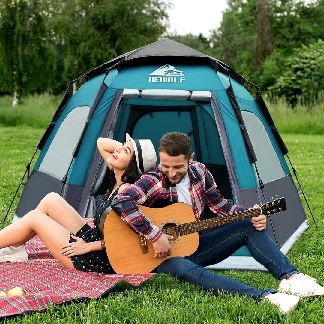 Hewolf Instant Tent for 4-6 Person Camping, Waterproof Easy Pop Up Tent Sets Up in 60 Seconds for Family Outdoor Hiking & Backpacking with Carry Bag (Peacock Blue)