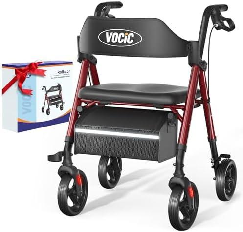 VOCIC Walkers for Seniors, Z21 Rollator Walker with Seat Supports 330lb, 8" Big Wheels for All Terrain, Ergonomic Arc Seat & 6" Ultra Backrest Foldable Walker, Dual Height Adjustment, Lightweight 2025