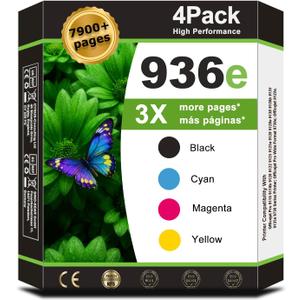 936e 936XL Ink Cartridges Combo Pack Compatible for HP 936 Ink Cartridges Work with HP OfficeJet Pro 9110b 9130 9130e 9128e 9130b 9125e 9120e 9120 9135 9730 9135e Printers Black C M Y (4 pack)