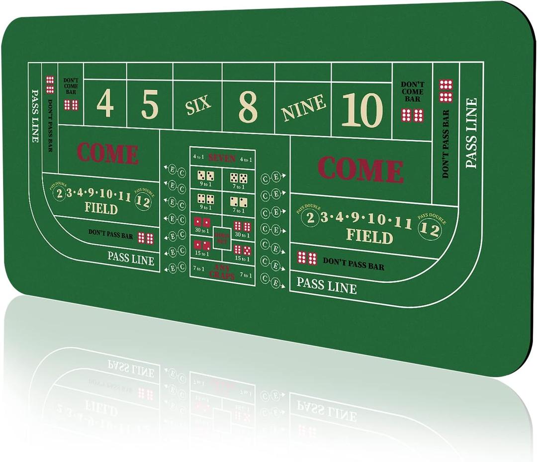 YUZPKRSI 70" x 35" Portable Professional Casino Craps Tabletop Layout Mat with Carrying Bag, Non-Slip Rubber Craps Dice Game Layout Table Top Cover for Parties, Home Entertainment, Game Night