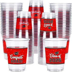 100 Pcs 12oz Graduation Cups Class of 2026 Disposable Graduation Plastic Cups, 2026 Grad Party Cups for Congrats Grad, Class of 2026 Celebration Party Supplies Tableware