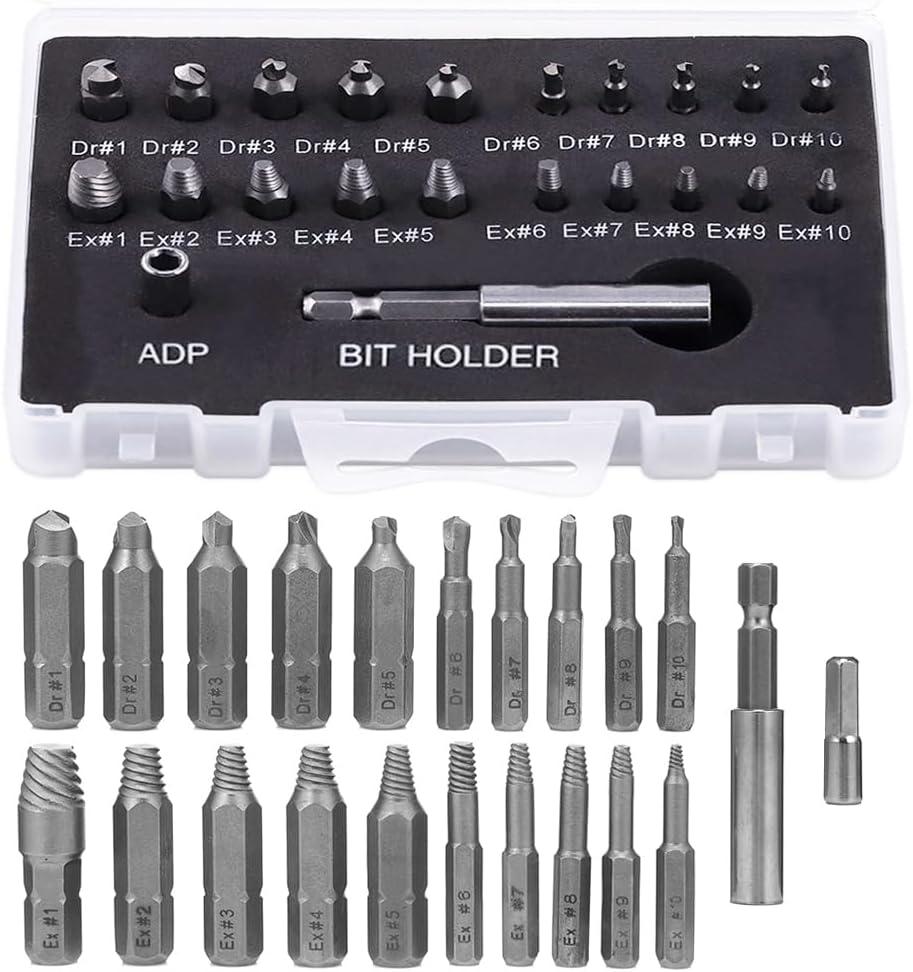 Yakamoz 22Pcs Mini Damaged Screw Extractor Kit Small Stripped Screws Remover Easy Out Broken Bolt Extractor Rusty Screw Removal Tool with Magnetic Extension Bit Holder & Socket Adapter