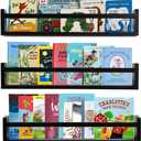 AZSKY Classic Nursery Book Shelves Black Wooden Floating Shelves Wall Bookshelf for Bathroom Decor Kitchen Spice Rack Organizer Kids Room 24 Inch Set of 3, Black
