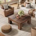 Tribesigns 39.4-Inch Square Coffee Table for Living Room, Farmhouse Center Cocktail Tea Table with Sturdy Wooden Legs, Easy Assembly, MDF, Dark Brown