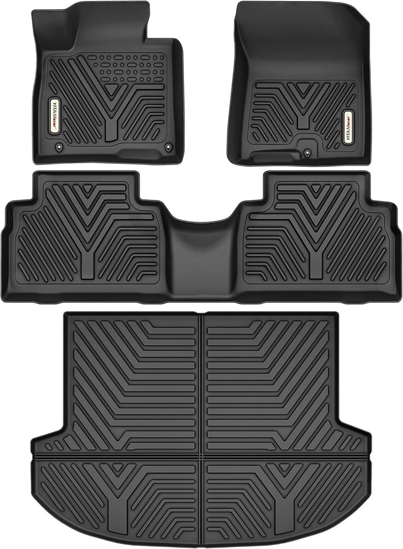 YITAMOTOR Floor Mats Compatible for 2021-2023 Hyundai Santa Fe Includes 2 Rows and Cargo Liner Set,TPE All-Weather Floor Mat Set Liners, Black