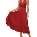 RIHOAS Women's Wedding Guest Formal Dress Sleeveless V Neck Summer Halter Backless Ruched Cocktail Maxi Dresses Evening Red M