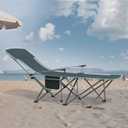 Folding Beach Chair Recliner for Adults - Heavy Duty 300lbs Camping Chair with Adjustable Backrest & Footrest, Portable Outdoor Lounge Chair for Backyard, Fishing, Travel