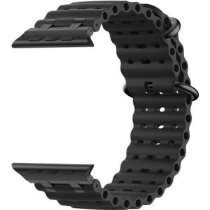 Upgraded Ocean Band Compatible with Apple Watch Ultra 3/2/1 49mm, S11/S10 46mm, 9/8/7 45mm, SE3/SE2/SE/6/5/4 44mm, 3/2/1 42mm, Metal Connector Breathable Sport Watch Strap for Men Women