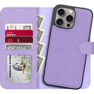 for iPhone 14 Pro Wallet Case,Detachable Flip Folio Cover RFID Blocking 4 Card Slots Holder Premium PU Leather Magnetic Kickstand Phone Case for iPhone 14 Pro 6.1" Purple Lavender