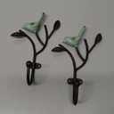 SOFFEE DESIGN 2 Packs Coat Hooks Wall-Mounted Hanging Metal Rack, Heavy Duty Tree Branch & Birds Key Holder, Vintage Farmhouse Coat Hooks for Towels, Hats, Scarves - Light Green