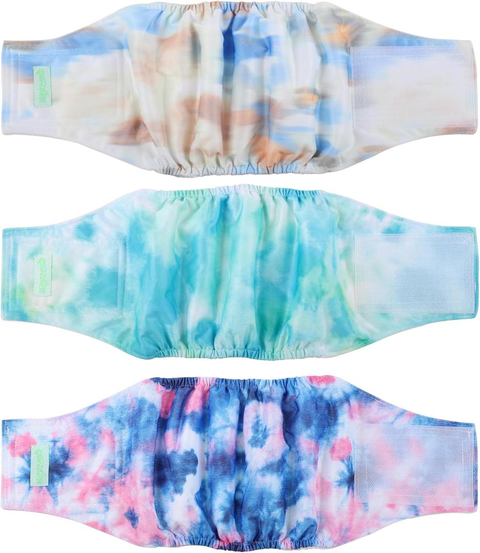 wegreeco Washable Male Dog Belly Band (Stylish Pattern)- Pack of 3 - Washable Male Dog Belly Wrap, Dog Diapers Male (Tie-dye, Sky, Small) (Small (11" to 14"))