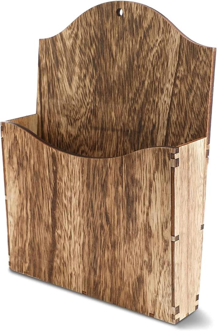 Juvale Rustic Wood Wall Mounted Magazine Rack and File Organizer with Menu Basket - Magazine Holder - Mail Organizer (12 in)