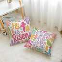 Easter Throw Pillow Covers 18x18 Inch Set of 2 Farmhouse Colorful Bunny He is Risen Decorative Spring Holiday Pillowcases Indoor Outdoor Patio Cushion Cases for Sofa Couch Home Decor