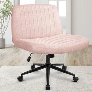 Orange Factory Criss Cross Chair Wheels Wide Cross Legged Office Desk Vanity Dual Base Comfy Fabric Armless Adjustable Swivel for Home Computer Task (Pink Dual Base, Fabric)