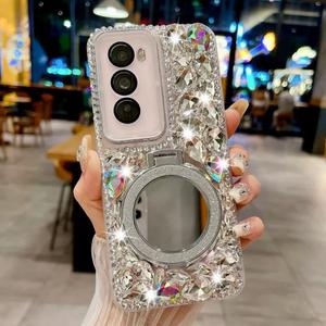 for Samsung Galaxy A56 5G Case with Sparkling Diamonds,Luxury Bling Glitter Design with Magsafe Ring Kickstand and Mirror for Women Girls (Clear)
