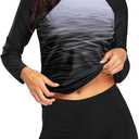 Daci Women Two Piece Rash Guard Long Sleeve Swimsuits UV UPF 50+ Swim Shirt Bathing Suit with Boyshort Bottom (X-Large, Black Gradient)