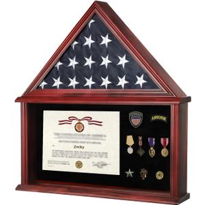 Large Burial Flag Display Case American Flag Solid Wood Display Case Fits a 5 X 9.5 Flag Folded Military Shadow Box Flag Display Case with Certificate Holder Mahogany Finish