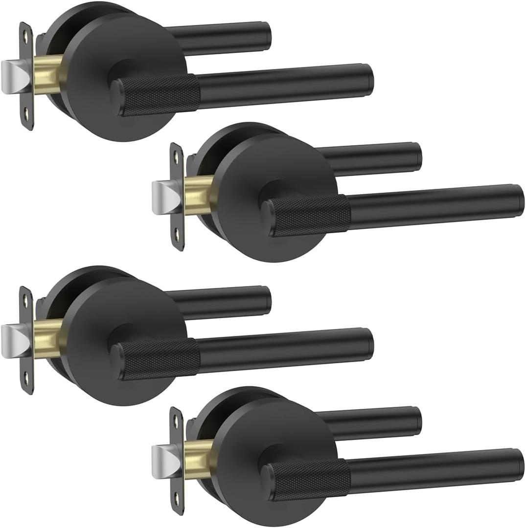 Asidrama 4 Pack Passage Door Handles with Lock, Black Door Handles Interior for Bedroom or Bathroom, Heavy Duty Door Lever with Reversible Interior Door Handle for Left Right Sided Doors