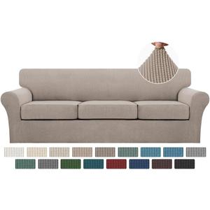 Turquoize 4 Piece Sofa Covers for 3 Cushion Couch Sofa Slipcover Soft Couch Cover for Dogs-Washable Sofa Furniture Covers with 3 Individual Large Cushion Covers, Feature Thick Fabric (XL Sofa, Sand)