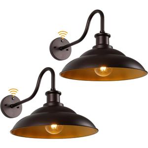 Dusk to Dawn Outdoor Barn Light Fixture, 16 Inch Dome Large Wall Sconce Farmhouse Exterior Wall Mount Light for House Garage Patio Doorway, 2 Pack