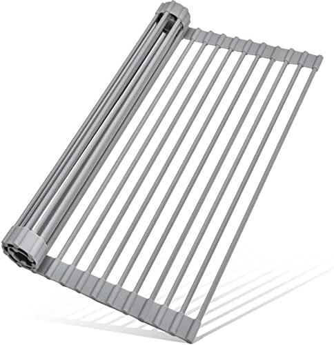 MERRYBOX Roll Up Dish Drying Rack, Over The Sink Dish Rack Foldable, Heat-Resistant, Anti-Slip Silicone Coated Dish Drainer for Kitchen Counter, Large & Multipurpose Sink Drying Rack, 20.5" x 13.1"