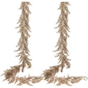 RECUTMS 2Pcs Christmas Artificial Pine Needles Garlands 5.9FT Glitter Champagne Cedar Cypress Garlands Hanging Pine Vines Decor for New Year Wedding DIY Wreath Mantel Window Indoor Outdoor(Pink)