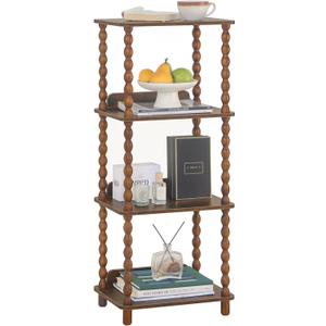 Book Shelf, 4-Tier Bookshelf with Storage, Small Bookcase Display Shelves for Small Spaces, Bedroom, Living Room and Office with Solid Wood Legs (Rustic Brown)
