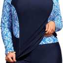 Hanna Nikole Women Plus Size Rash Guard Long Sleeve Two Piece Bathing Suit with Boy Short UPF 50 Swimsuits