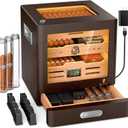 XIFEI Cigar Humidor Cabinet with Adjustable LED Lighting, 3 Cedar Wood Drawer & Digital Hygrometer, 2 Humidifiers, Cigar Tube, Glass Top Desktop Humidor for 80-100 Cigars, for Men