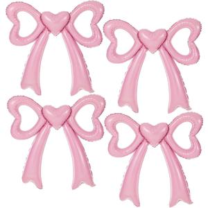 4Pcs Pink Bow Balloons, Large Size Foil Bow Garland Balloons, Pink-Bow Party Decorations for Girls Women, Bridal Shower Baby Shower Engagement Bachelorette Party Supplies(29.5x28.3 Inch)
