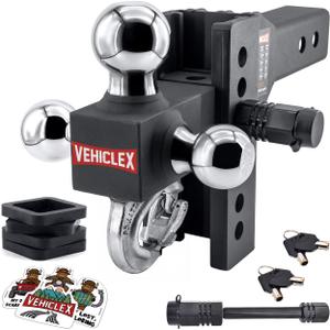 Vehiclex 8" Adjustable Drop Hitch for 2.5" Receiver, Tri-Ball & Tow Hook