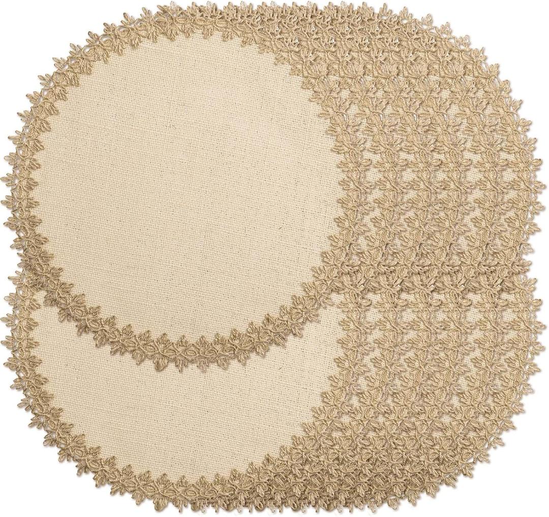 Round Burlap Placemats Set of 12 Jute Rustic Place Mats for Dining Tables Heat Resistant Natural Farmhouse Table Mats Decor for Thanksgiving (Flower Tassel)