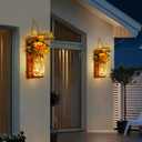 OurWarm Sunflower Wall Sconces Set of Two, Mason Jar Sconces Farmhouse Wall Decor Comes with Remote Control and Warm Toned LED Lights, Rustic Sunflower Decor for Home Kitchen Dining Room Living Room